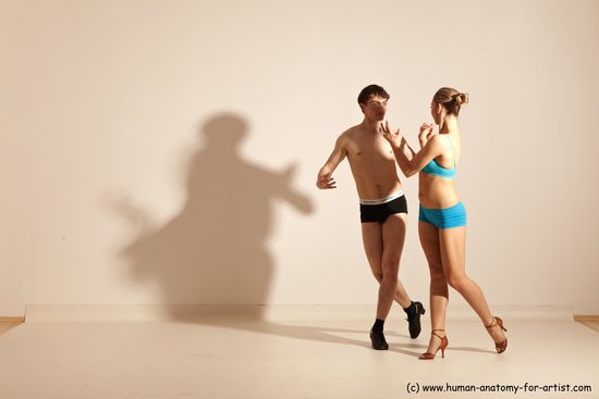 Underwear Woman - Man White Slim Short Brown Dancing Dynamic poses Academic