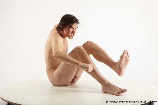 Nude Man White Sitting poses - simple Slim Short Brown Sitting poses - ALL Realistic