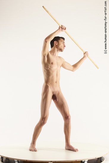 Nude Fighting with spear Man White Standing poses - ALL Athletic Short Brown Standing poses - simple Multi angles poses Realistic