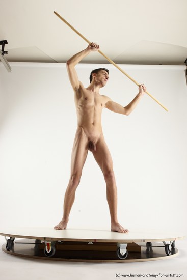 Nude Fighting with spear Man White Standing poses - ALL Athletic Short Brown Standing poses - simple Multi angles poses Realistic