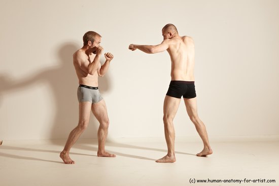 Underwear Martial art Man - Man White Moving poses Slim Short Blond Dynamic poses Academic