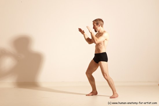 Underwear Martial art Man White Moving poses Athletic Short Blond Dynamic poses Academic