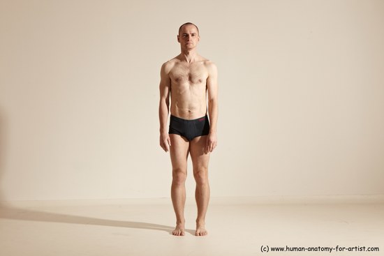 Underwear Gymnastic poses Man White Slim Bald Dancing Dynamic poses Academic