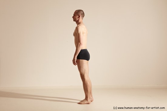 Underwear Gymnastic poses Man White Slim Bald Dancing Dynamic poses Academic