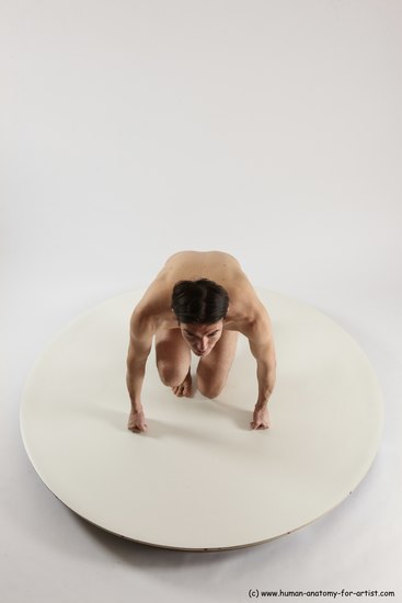 Nude Man White Kneeling poses - ALL Slim Short Brown Kneeling poses - on one knee Multi angles poses Realistic