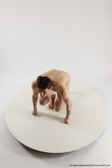 Nude Man White Kneeling poses - ALL Slim Short Brown Kneeling poses - on one knee Multi angles poses Realistic