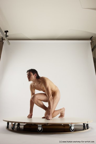 Nude Man White Kneeling poses - ALL Slim Short Brown Kneeling poses - on one knee Multi angles poses Realistic