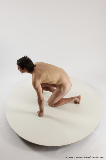 Nude Man White Kneeling poses - ALL Slim Short Brown Kneeling poses - on one knee Multi angles poses Realistic