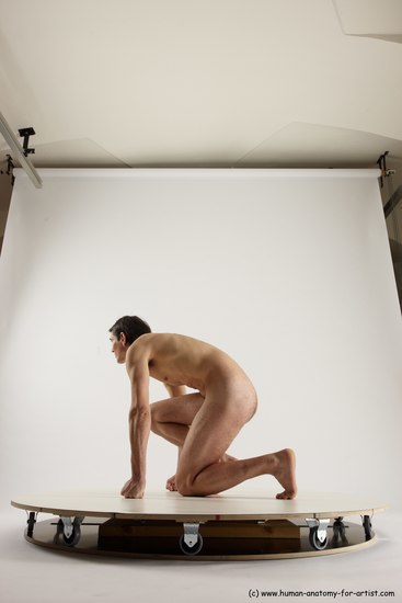 Nude Man White Kneeling poses - ALL Slim Short Brown Kneeling poses - on one knee Multi angles poses Realistic