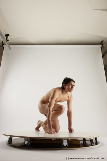 Nude Man White Kneeling poses - ALL Slim Short Brown Kneeling poses - on one knee Multi angles poses Realistic