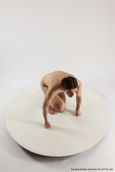 Nude Man White Kneeling poses - ALL Slim Short Brown Kneeling poses - on one knee Multi angles poses Realistic