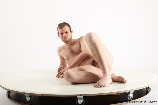 Nude Man White Laying poses - ALL Slim Short Brown Laying poses - on side Realistic