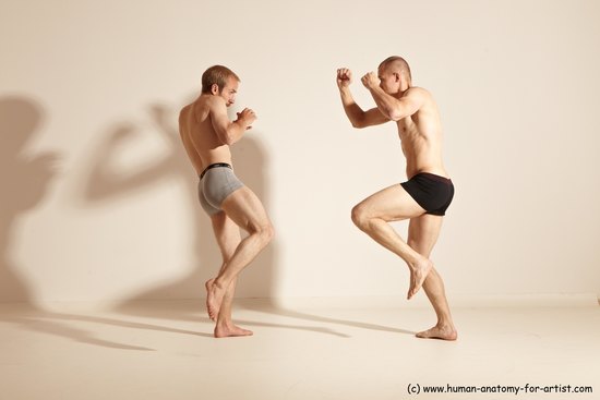 Underwear Martial art Man - Man White Moving poses Athletic Short Brown Dynamic poses Academic