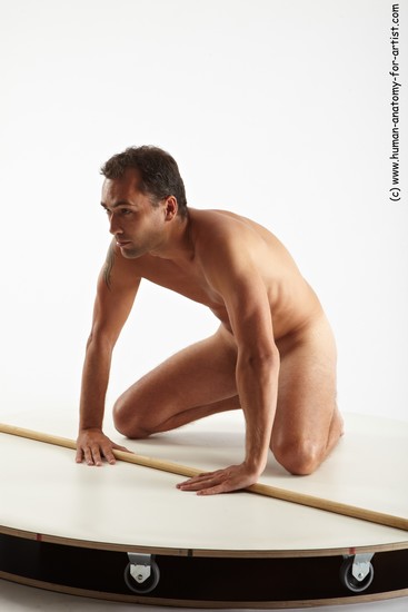 Nude Man White Kneeling poses - ALL Slim Short Brown Kneeling poses - on both knees Realistic