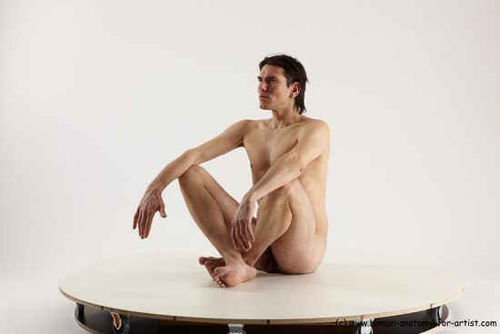 Nude Man White Sitting poses - simple Slim Short Brown Sitting poses - ALL Multi angles poses Realistic