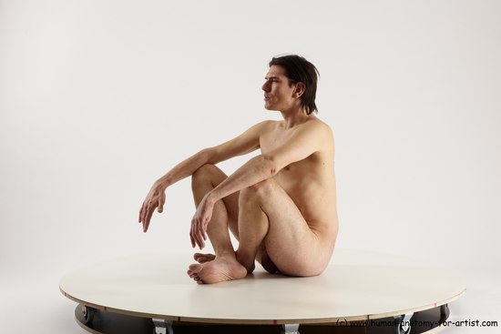 Nude Man White Sitting poses - simple Slim Short Brown Sitting poses - ALL Multi angles poses Realistic