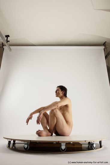 Nude Man White Sitting poses - simple Slim Short Brown Sitting poses - ALL Multi angles poses Realistic