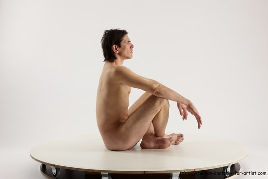 Nude Man White Sitting poses - simple Slim Short Brown Sitting poses - ALL Multi angles poses Realistic