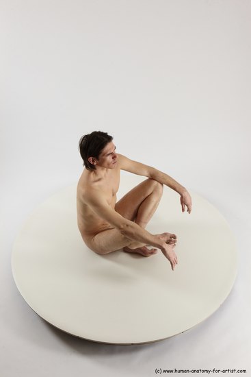 Nude Man White Sitting poses - simple Slim Short Brown Sitting poses - ALL Multi angles poses Realistic