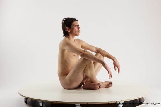 Nude Man White Sitting poses - simple Slim Short Brown Sitting poses - ALL Multi angles poses Realistic