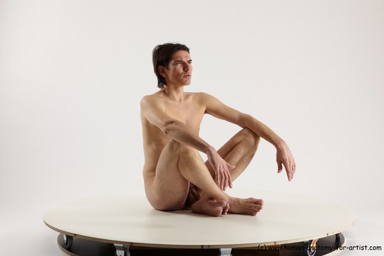 Nude Man White Sitting poses - simple Slim Short Brown Sitting poses - ALL Multi angles poses Realistic