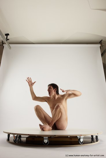 Nude Man White Sitting poses - simple Slim Short Brown Sitting poses - ALL Multi angles poses Realistic