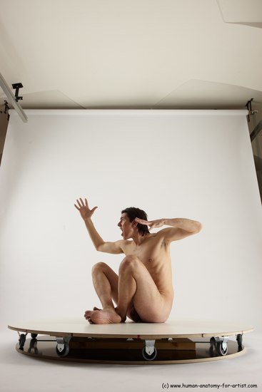 Nude Man White Sitting poses - simple Slim Short Brown Sitting poses - ALL Multi angles poses Realistic