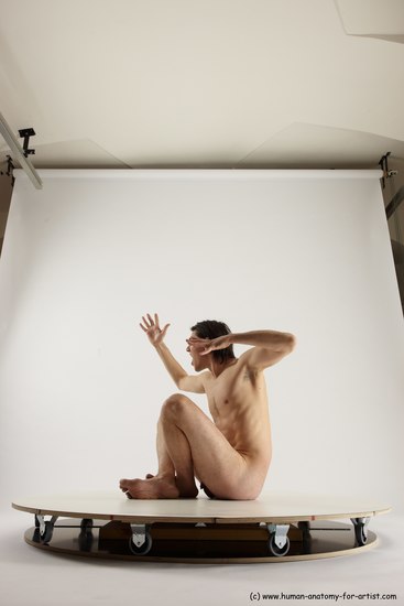 Nude Man White Sitting poses - simple Slim Short Brown Sitting poses - ALL Multi angles poses Realistic