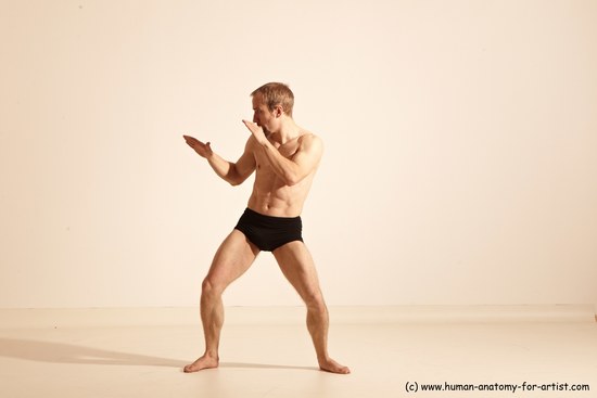 Underwear Martial art Man White Moving poses Athletic Short Blond Dynamic poses Academic