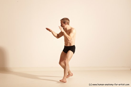 Underwear Martial art Man White Moving poses Athletic Short Blond Dynamic poses Academic