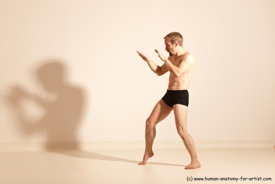 Underwear Martial art Man White Moving poses Athletic Short Blond Dynamic poses Academic