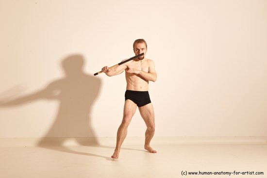 Underwear Fighting Man White Moving poses Slim Short Blond Dynamic poses Academic