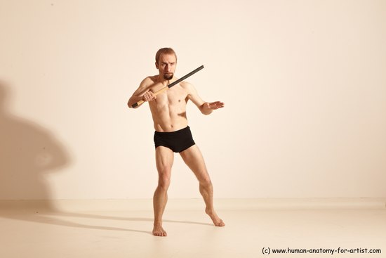 Underwear Fighting Man White Moving poses Slim Short Blond Dynamic poses Academic