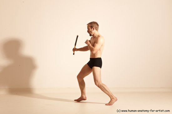 Underwear Fighting Man White Moving poses Slim Short Blond Dynamic poses Academic