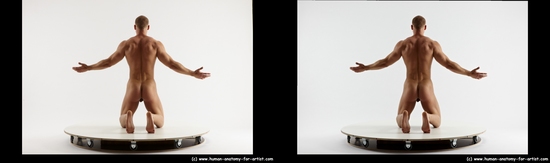 Nude Man White Kneeling poses - ALL Muscular Short Brown Kneeling poses - on both knees 3D Stereoscopic poses Realistic