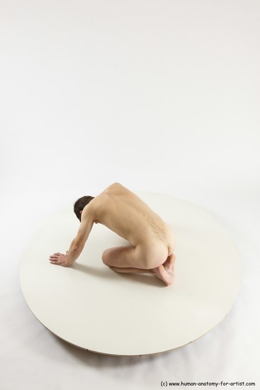 Nude Man White Kneeling poses - ALL Slim Short Brown Kneeling poses - on both knees Multi angles poses Realistic