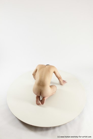 Nude Man White Kneeling poses - ALL Slim Short Brown Kneeling poses - on both knees Multi angles poses Realistic