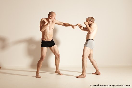 Underwear Martial art Man - Man White Moving poses Slim Short Blond Dynamic poses Academic