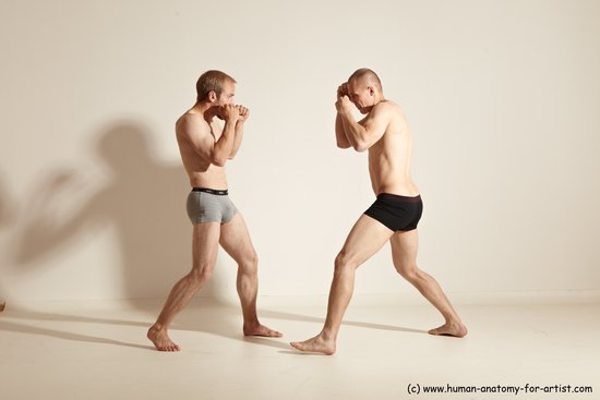 Underwear Martial art Man - Man White Moving poses Slim Short Blond Dynamic poses Academic