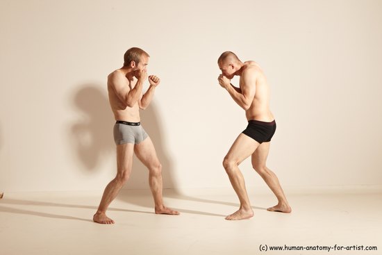 Underwear Martial art Man - Man White Moving poses Slim Short Blond Dynamic poses Academic