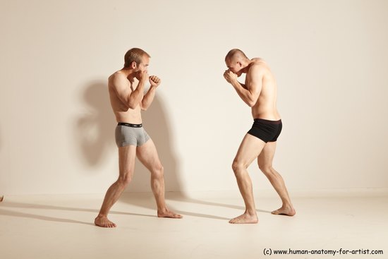 Underwear Martial art Man - Man White Moving poses Slim Short Blond Dynamic poses Academic