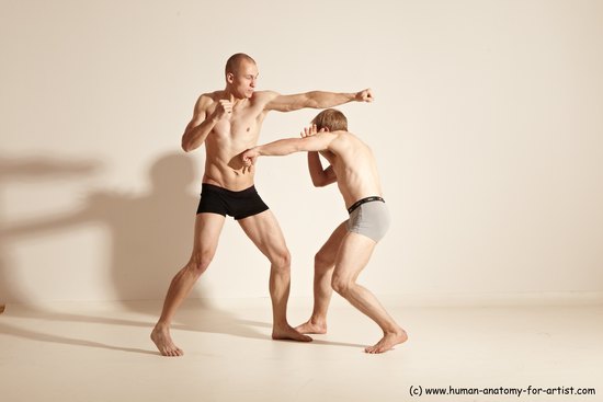 Underwear Martial art Man - Man White Moving poses Slim Short Blond Dynamic poses Academic