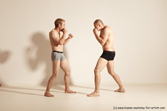 Underwear Martial art Man - Man White Moving poses Slim Short Blond Dynamic poses Academic