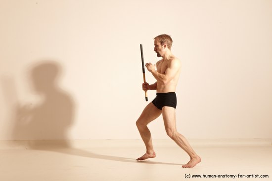 Underwear Fighting Man White Moving poses Slim Short Blond Dynamic poses Academic