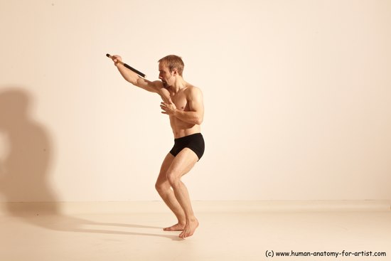 Underwear Fighting Man White Moving poses Slim Short Blond Dynamic poses Academic