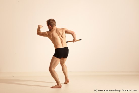 Underwear Fighting Man White Moving poses Slim Short Blond Dynamic poses Academic