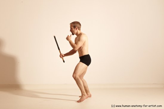 Underwear Fighting Man White Moving poses Slim Short Blond Dynamic poses Academic