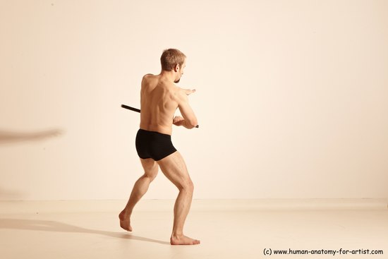 Underwear Fighting Man White Moving poses Slim Short Blond Dynamic poses Academic