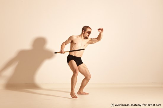 Underwear Fighting Man White Moving poses Slim Short Blond Dynamic poses Academic