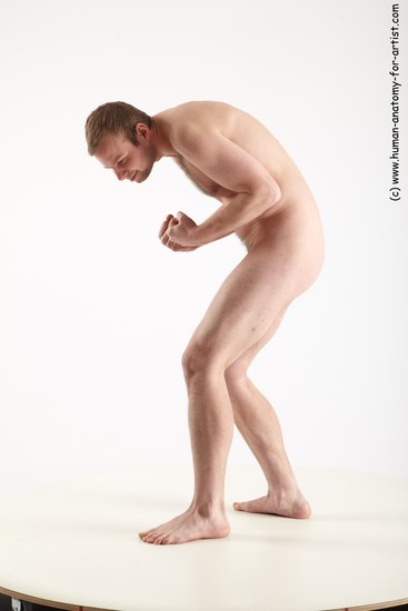 Nude Man White Standing poses - ALL Slim Short Brown Standing poses - bend over Realistic